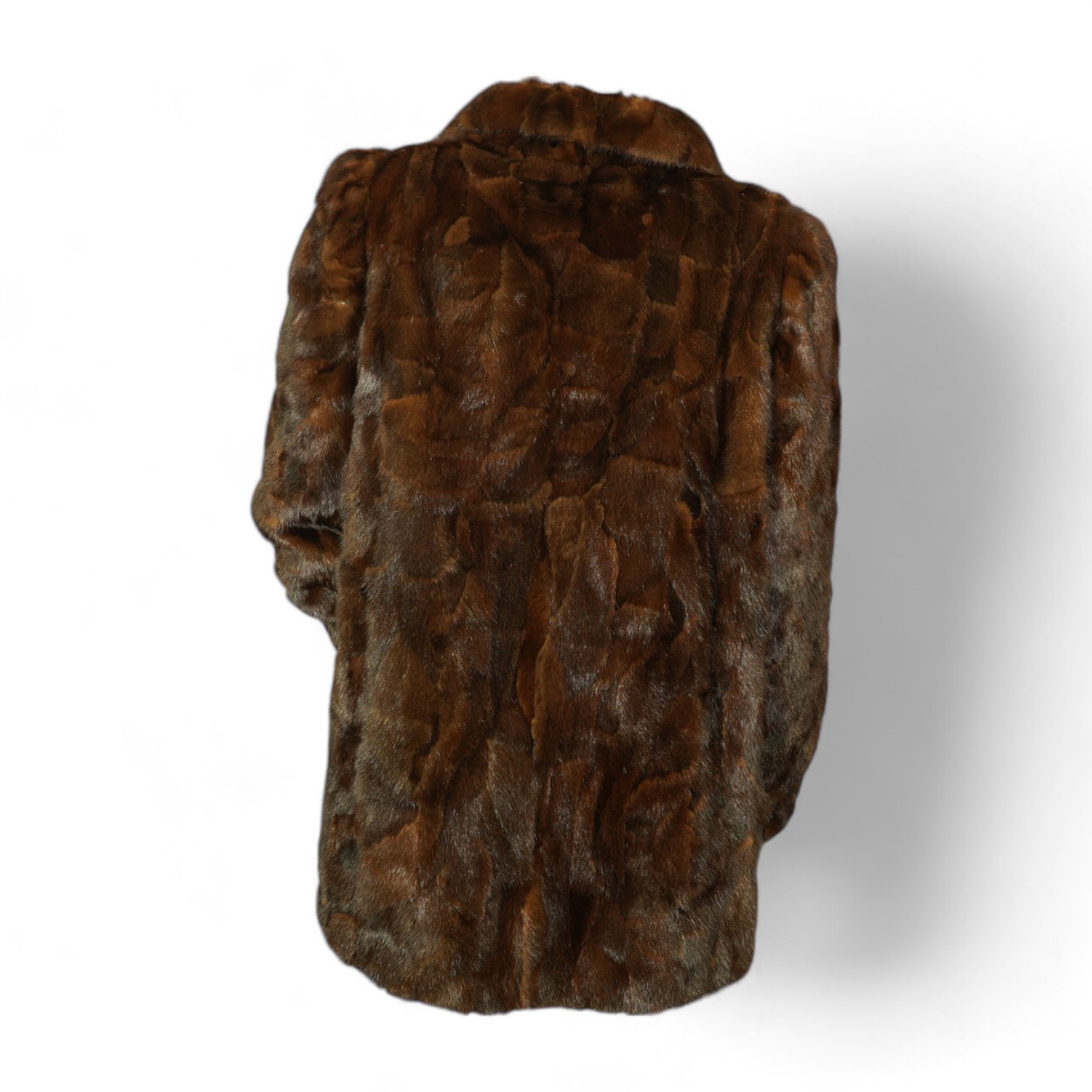 A musquash fur full length coat, a musquash fur three quarter length coat and a mink fur bolero, all approx. size 12